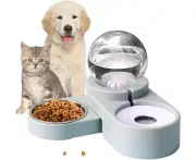 Pets Feeder,Cats Dogs Food and Water Bowl Set, Automatic Pets Water Dispenser with Food Bowl (Blue)