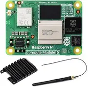 Waveshare CM5 Pi Compute Module 5，Comes with an Official Raspberry Pi CM5116064 (with Wire-Less, 16GB RAM, 64GB eMMC Flash), an Antenna Kit and a HEATSINK. (3 Items)