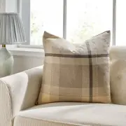 Manhattan Brown And Beige Check With Microgel Feather-Like Insert Pillow