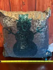 DEI Christmas Morning Reversible Sequin Snowman Pillow 15x15 polyester fiber