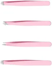 Tweezers Set 4-piece, Professional Stainless Steel Tweezers, professional stainless steel tweezers for eyebrow trimming, blackhead trimming (PINK)