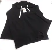 Kirundo Women's Hoodie Shorts Set Size XL Pullover Black Lounge Wear Waffle Knit