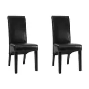 Set of 2 Dining Chairs French Provincial Kitchen Cafe PU Leather Padded High Back Pine Wood Black