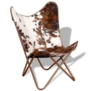 Butterfly Chair Brown and White Real Cowhide Leather vidaXL