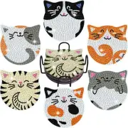 6 Pcs Cat Diamond Painting Coasters Kits with Holder for DIY Coasters Crafts Art