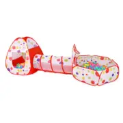 Red 3-in-1 Kids Play Tent Set - Foldable Indoor/Outdoor Tunnel and Ball Pit with