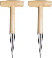 AIMALL 2PCS T-Type Dibber Tool – 11.02in Wooden Handle Planting and Fertilization Tool for Gardening, Seedling Transfer, and Soil Drilling