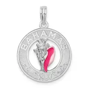 Sterling Silver De-Ani Rhodium-Plated Enameled Bahamas Circle With Shell Pendant