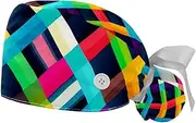 [YTYVAGT] 2-Pc,Gourd-Shaped Working Cap,Fisherman Hat with Buttons and Cotton Sweatband,Colored Lines Lattice Pattern