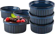 Ramekins 13 oz Set of 6 Oven Safe Ramekins for Baking Souffle Crème Brulee Dishes Flan Pan Sauce, Custard, Pudding Cups Ceramic Ramekins Blue