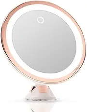 Fancii 10X Magnifying Makeup Mirror with LED Lights - Dimmable True Natural Daylight, USB & Battery, Strong Suction Cup, 20cm Wide, Luna (Rose Gold)