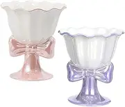 JOINPAYA 2 Pcs Bowknot Ceramic Ice Cream Cups Elegant Dessert Goblet for Ice Cream and Appetizers High Footed Design for Stability for Special Occasions