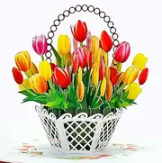 CUTPOPUP Tulip Mothers Day Card Pop Up, Birthday Card, Mother's Day, 3D Flower Greeting Card, Birthday Card for Women (Tulip Flowers Basket) FL113AU1515
