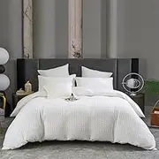 100% Cotton Striped Large Waffle Pattern White Quilt Doona Duvet Cover Set (SuperKing)