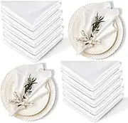 12 Pack Satin Table Cloth Napkins, 17x17 Inch White Silky Wedding Napkins Cloth Washable, Luxury Dining Table Cloth Napkins Set for Birthday Holiday Party Dinner Restaurant