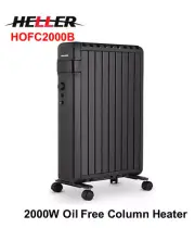 Heller 2000W Oil Free Black Column Heater+2 Heat Settings+Handle+HOFC2000B