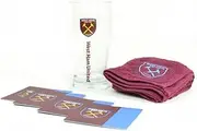 West Ham United FC Official Mini Bar Set (Set of 1 Pint Glass, 4 Beer Mats & 1 Bar Towel) (UK Size: One Size) (Claret/Blue)
