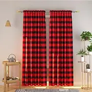 Buffalo Check Curtains 108 inch Long Farmhouse Living Room Divider Bedroom Gingham Plaid Window Curtain Panels Sliding Glass Door Drapes 2 Panels Rod Pocket Window Treatment Set Red & Black