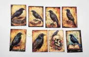 8-Halloween-Junk Journal-Ephemera-Raven-Handmade-Linen Cardstock-Cards