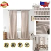 Elegant Oatmeal Linen Window Curtains 52" x 102": Light Filtering, 2 Panel Set