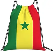 EdWal Flag Of Senegal Print Drawstring Backpack Gym Bags Sports Draw String Bags For Gym Travel Swimming Beach, White, One Size