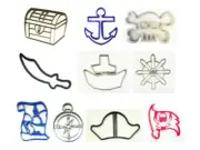 PIRATE SHIP SWORD TREASURE CHEST COMPASS FLAG SET OF 10 COOKIE CUTTER USA PR1512