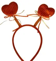 Heart Antenna Headband Red Glitter Ribbons Heart Ears Sequin Valentines Day