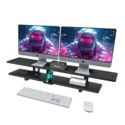 Dual Monitor Stand, Computer Monitor Riser for 2 monitors, 2 Tiers Wood Black