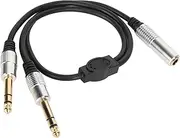 6.35mm 1/4 Cable Splitter Y Cable, Mono Female to Dual Male Audio Splitter for Amplifier, Microphone, Speaker, 1.6Ft Audio Cable