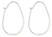 Earring, 1 Pair Sterling Silver 31mm Flat Wire Oval Hoop Ear Wire Earrings
