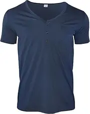 [VgueElegc] Men's Lapel Collar Stylish Tops Cotton Muscle T-Shirt with Button Basic Solid Fit Golf Tees T-Shirt, Blue, Large