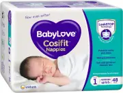 Babylove Cosifit Newborn Nappies Size 1 (Up to 5Kg) | 96 Pieces (2 X 48 Pack)