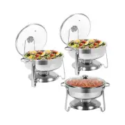 3 Packs Round Chafing Dish Buffet Set, 4 QT Stainless Steel Chafing Dishes wi...