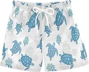 [RPLIFE] Swim Shorts for Boys, Anti-Chafe Swim Trunks Boys 2 T, Sea Turtles Coral