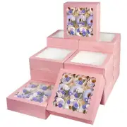55pcs Pink Pie Boxes 8x8x2.5 inches Easy Assemble Macaroon Cookie Boxes Baker...