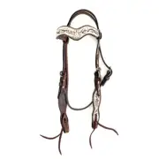 Wave-style Headstall, Roughout Leather w/ Floral Tooling (Ivory)
