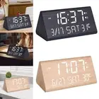 Digital Alarm Clock Wood Decor Electronic Clock for Table NightStand Bedside