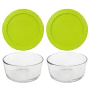 Pyrex 7200 2-Cup Glass Storage Bowl w/ 7200-PC 2-Cup Edamame Green Lid (2-Pack)