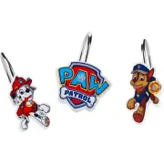Nickelodeon Paw Patrol Shower Curtain Hooks, 100% Polyresin Wipe Clean, 12 Piece