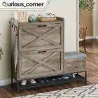 16 Pairs 2 Flip Drawer Shoe Racks Farmhouse Entryway Bench Storage Side Hooks