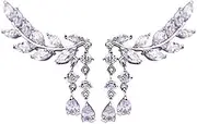 [kejlyouejn] 1 Pair Crystal Zircon Leaves Tassel Stud Earrings for Ladies Fashion