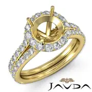 Vintage Halo Pave Round Semi Mount Diamond Engagement Ring 14k Yellow Gold 1.3Ct
