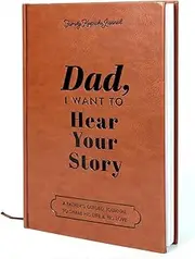 Geli I Want To Hear Your Story, A Father's or Mother Guided Journal Book to Share His/Her Life Story Journal, Dad/Mother Journal Book with Durable Leather Wrapped, Portable Journal School Supplies (Dad-brown)