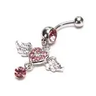 Women Piercing Crystal Heart Wing Belly Navel Ring Dangle Body Jewelry