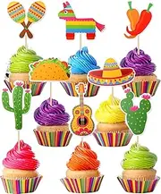 SYKYCTCY 32 Pack Mexican Fiesta Cupcake Toppers Assembled Cactus Donkey Maraca Sombrero Guitar Cupcake Picks Mexican Fiesta Theme Baby Shower Birthday Party Cake Decorations Supplies