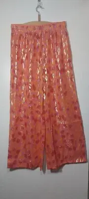 VILEBREQUIN Abstract Leopard Printed Wide-Leg Silk Pants size L Color ABRICOT