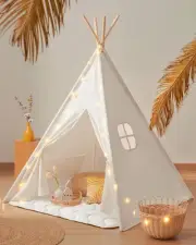 Kids Teepee with Mat, Play Tent Foldable, Canvas Kids Playhouse, Portable Tee...