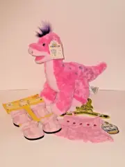 Build a Bear Pink Dinosaur Dino Tiered Gem Dress Sherpa Boots Shoes Teddy Set