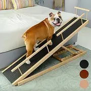 Dog ramp for Bed - PRIORPET Birchwood Adjustable Ramp for Dogs to Get on Bed: Dog ramps for High Beds up to 32 Inches – Foldable Ramp, Anti-Slip Grip & Safety Rails, Small Dogs Up to 50lbs – Natural