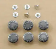 6pc Antique Silver 17mm Jeans Jacket Denim Buttons Hammer Press Repair Tack